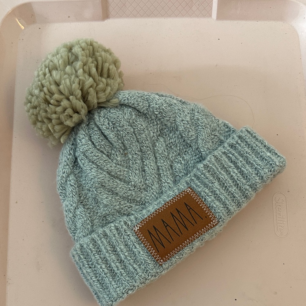 Rae Dunn Knit Fleece Lined Pom-Pom MAMA Beanie